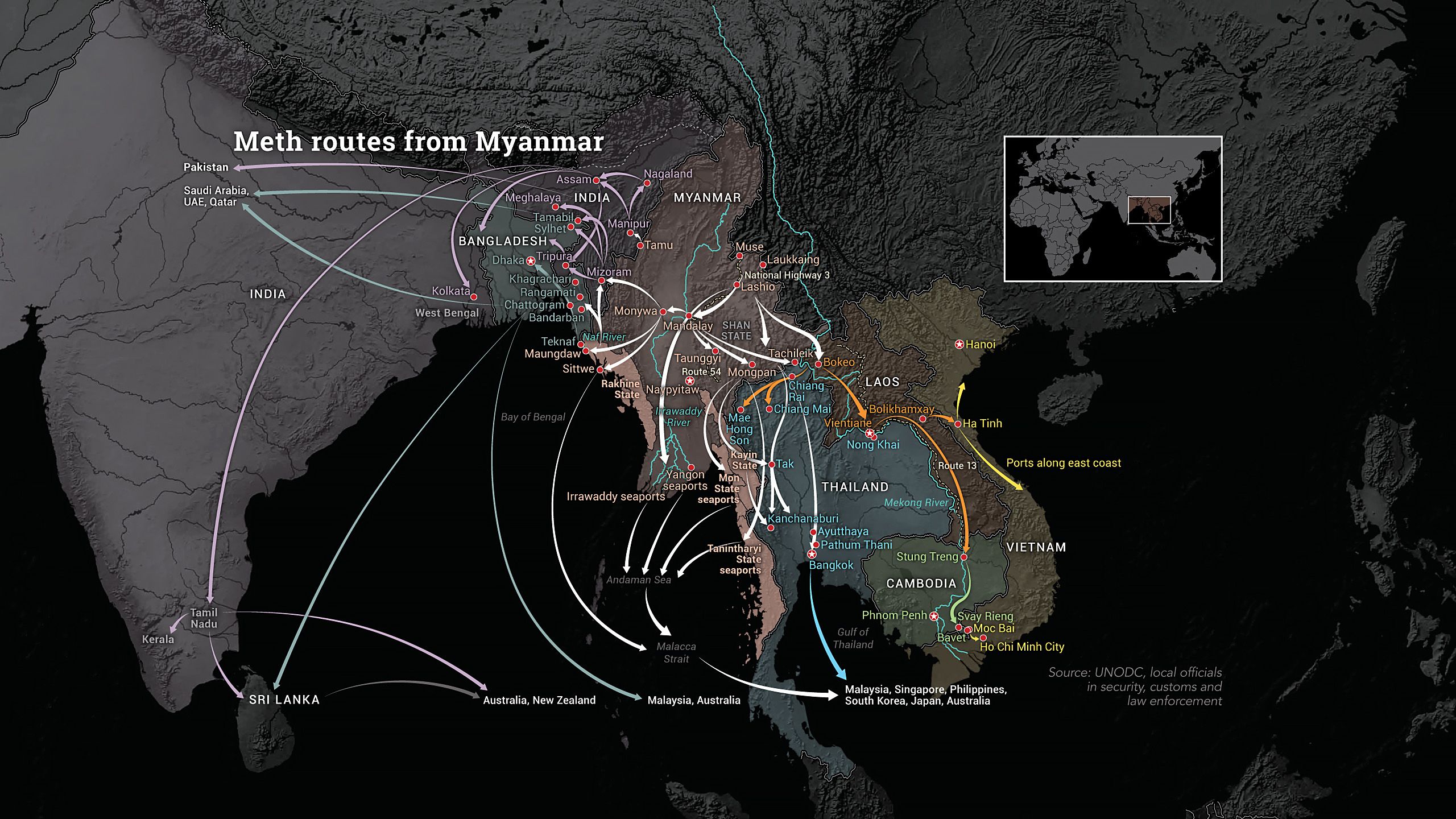 Dall’India all’Australia, il Myanmar sta inondando l’Asia con metanfetamina a buon mercato Il conflitto in Myanmar porta ad un aumento dell’offerta e ad un calo dei prezzi degli stimolanti mortali.